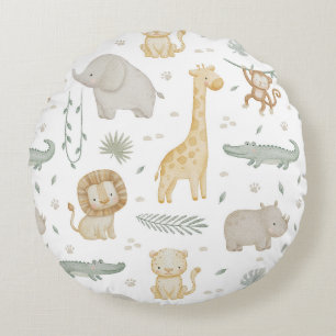 Personalisiertes Safari-Dschungel-Tiere-Kinderkiss Rundes Kissen