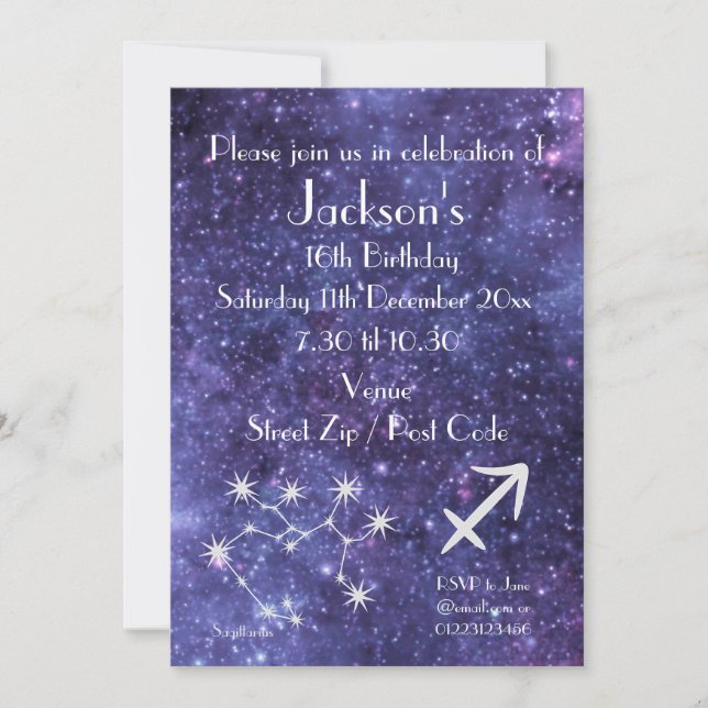 Personalisiertes Sagittarius Zodiac Galaxy Party Einladung (Vorderseite)