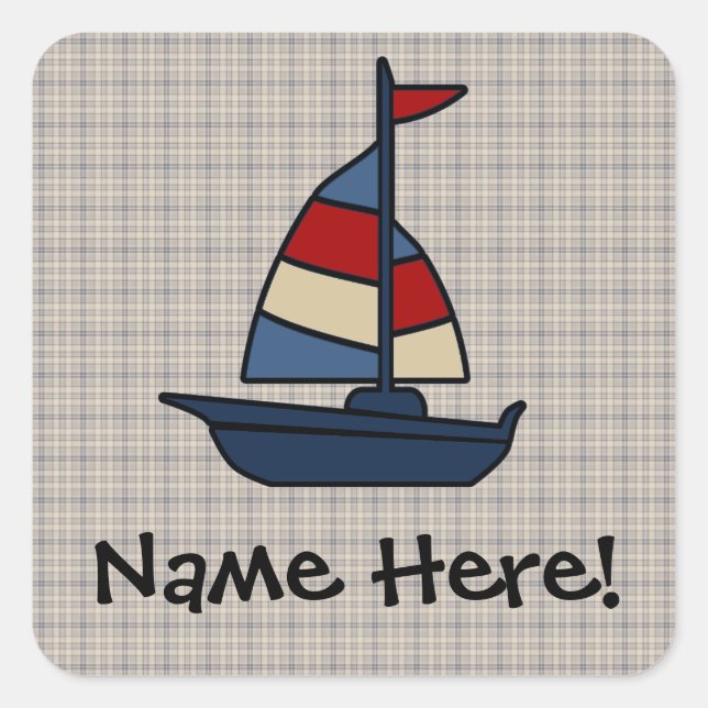 Personalisiertes Sailboat Blue/Tan Boy's Quadratischer Aufkleber (Vorderseite)