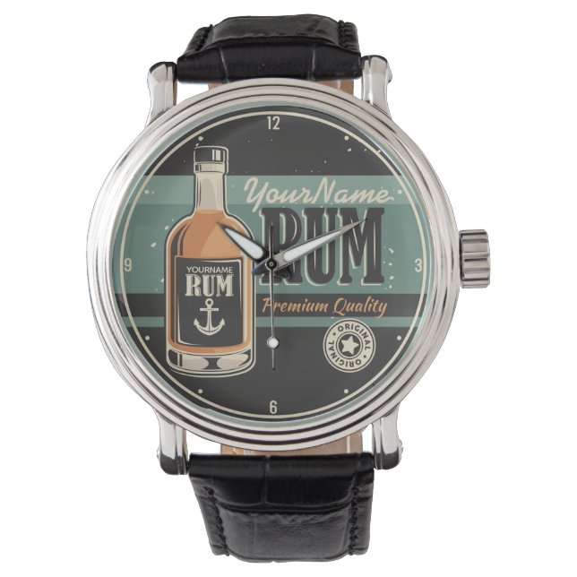 Personalisiertes Sailor Rum Liquor Flasche Retro S Armbanduhr (Vorderseite)