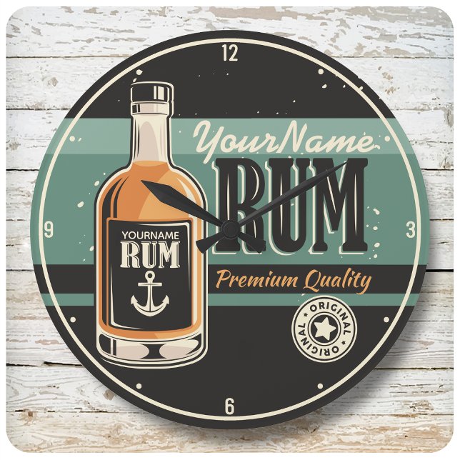 Personalisiertes Sailor Rum Liquor Flasche Retro S Große Wanduhr (Von Creator hochgeladen)
