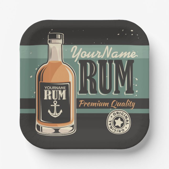 Personalisiertes Sailor Rum Liquor Flasche Retro S Pappteller (Vorderseite)