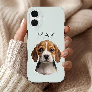 Personalisiertes Salbei-Hundefoto & Name iPhone 16 Hülle