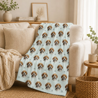 Personalisiertes Salbei-Hundefoto-Pfotenmuster Fleecedecke