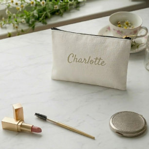 Personalisiertes Salbeigrün Cottagecore Gänseblümc Zubehörtasche