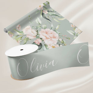 Personalisiertes Salbeigrün Elegantes Namens-Satin Satinband