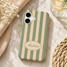 Personalisiertes Salbeigrün Vintage-Streifen mit i