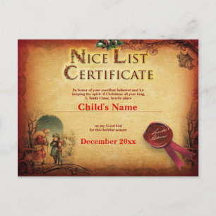 Personalisiertes Santa-Nice-Listzertifikat Postkarte