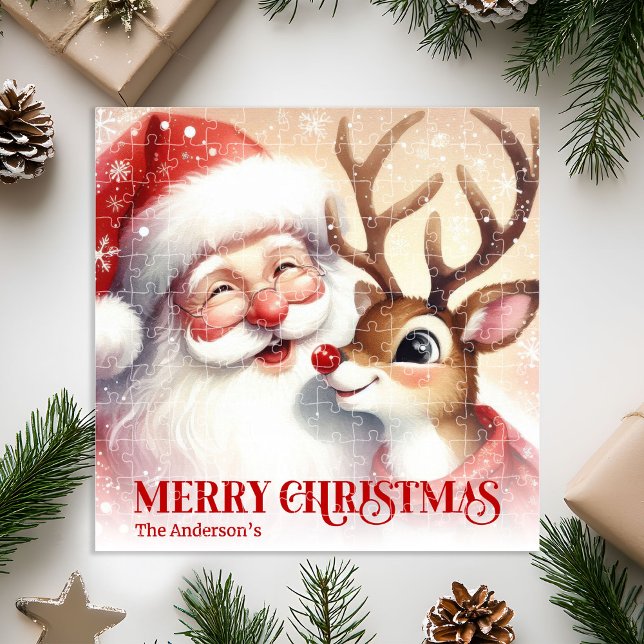 Personalisiertes Santa Rudolph Weihnachtsgeschenk  (Personalized Santa Rudolph Christmas Kids Gift Jigsaw Puzzle

)
