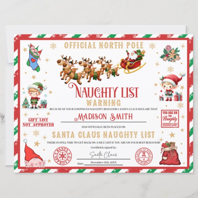 Personalisiertes Santa-Schwarze-Liste-Warnzertifik (Vorderseite)