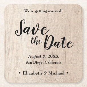 Personalisiertes Save the Date bedrucktes Holz Rechteckiger Pappuntersetzer