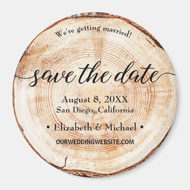 Personalisiertes Save the Date Skript Wood Grain Magnet (Vorne)
