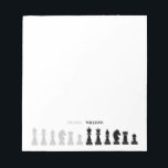 Personalisiertes Schachstück Schwarz-weiß Notizblock<br><div class="desc">Klassisches Schwarz-Weiß-Notizblock für Schachfreunde mit geometrischen Schachfiguren. Modernes Schachdesign</div>