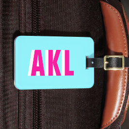 Personalisiertes Schatten-Monogramm Blau Hot Pink  Gepäckanhänger