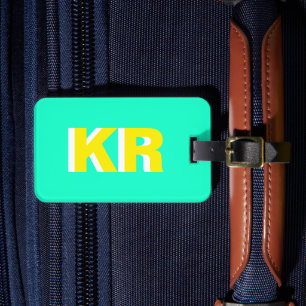 Personalisiertes Schatten-Monogramm Gelb Türkis Gepäckanhänger