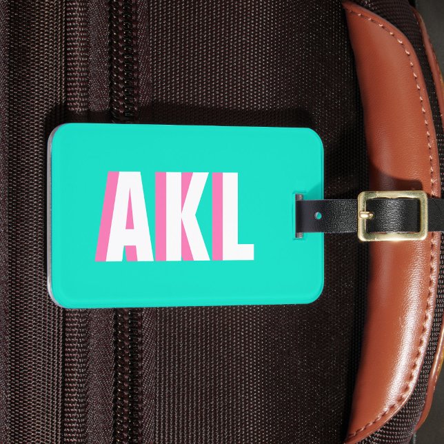 Personalisiertes Schatten-Monogramm Pink Aqua Grün Gepäckanhänger (Von Creator hochgeladen)