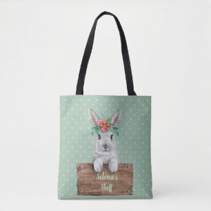 Personalisiertes Schild der Hasen - Grüne Polka Do Tasche