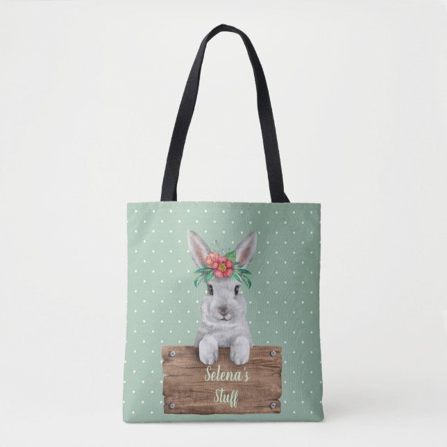 Personalisiertes Schild der Hasen - Grüne Polka Do Tasche (Vorderseite)