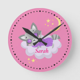 Personalisiertes Schlafbaby Raccoon Kinderzimmer Runde Wanduhr