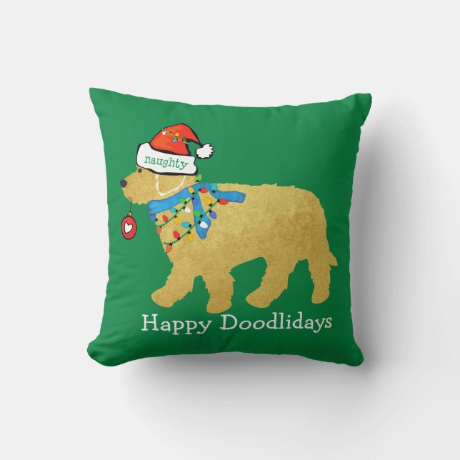 Personalisiertes schmutziges Weihnachtsgoldendoodl Kissen (Vorderseite)