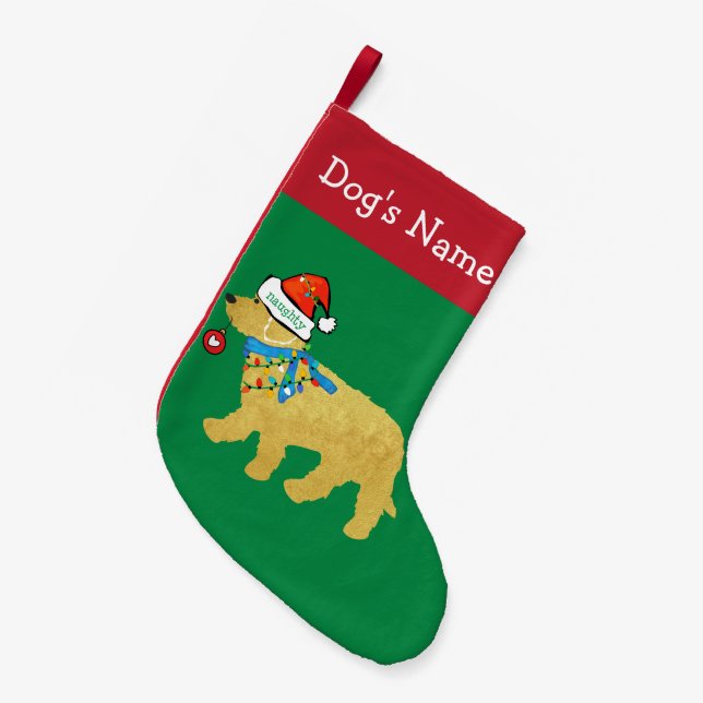 Personalisiertes schmutziges Weihnachtsgoldendoodl Kleiner Weihnachtsstrumpf (Vorderansicht (hängend))