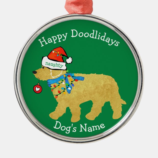 Personalisiertes schmutziges Weihnachtsgoldendoodl Ornament Aus Metall (Vorne)