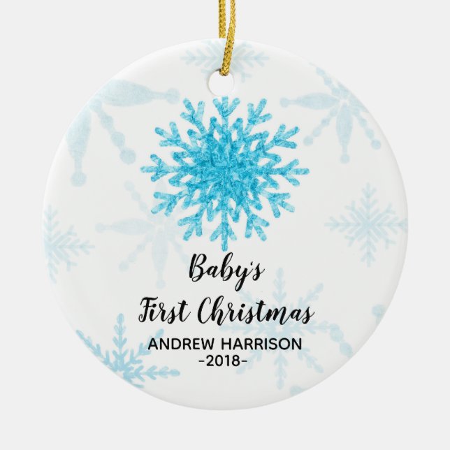 Personalisiertes Schneeflocke-Baby-erstes Keramik Ornament (Vorne)