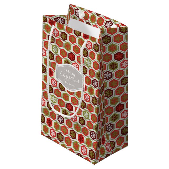 Personalisiertes Schneeflockenmuster Kleine Geschenktüte (Vorderseite Schrägansicht)