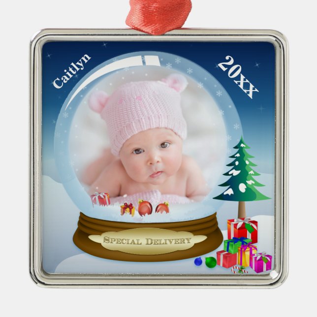 Personalisiertes Schneeglobe Foto Ornament (Vorne)