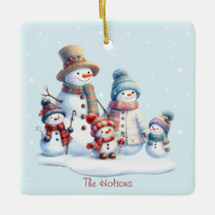 Personalisiertes Schneemann-Familien-Ornament mit  Keramikornament