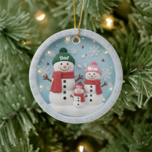 Personalisiertes Schneemann-Familienornament Keramik Ornament