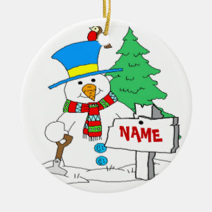 Personalisiertes Schneemann-Ornament Keramikornament