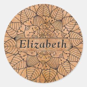 Personalisiertes Schnittholz Floral Mandala Runder Aufkleber