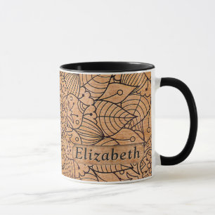 Personalisiertes Schnittholz Floral Mandala Tasse