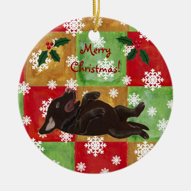 Personalisiertes Schokoladen-Labrador-Weihnachten Keramikornament (Vorne)