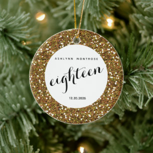 Personalisiertes Schönes Gold Glitter Achtzehn Keramik Ornament