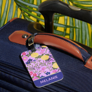 Personalisiertes schönes lila Vintage-Blumenmuster Gepäckanhänger
