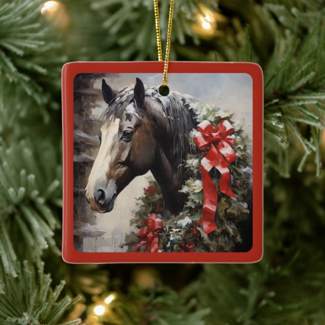 Personalisiertes schönes Pferd mit Weihnachten im  Keramikornament (Baum)