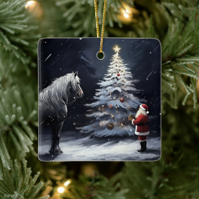 Personalisiertes schönes Pferd und Weihnachten Keramikornament (Baum)