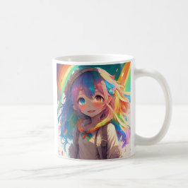 Personalisiertes schönes Regenbogen-Anime-Mädchen Kaffeetasse