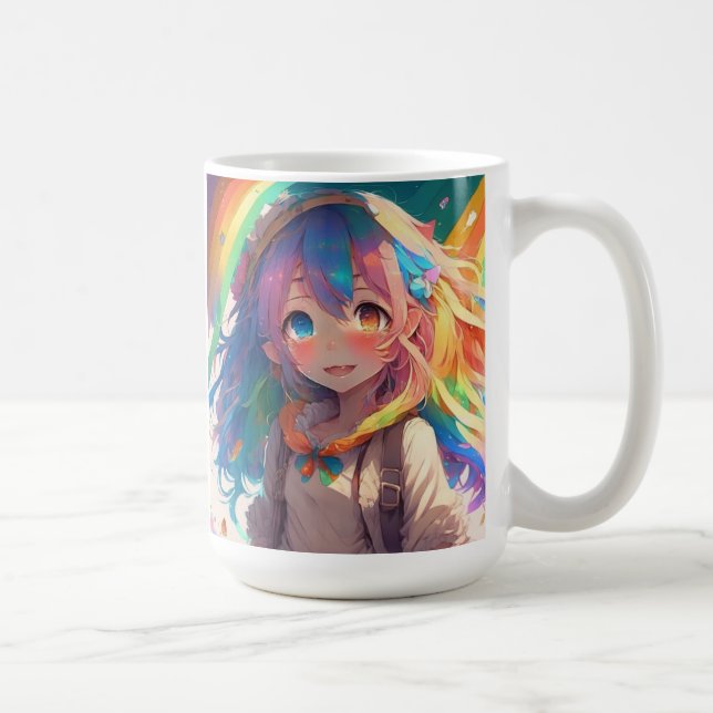 Personalisiertes schönes Regenbogen-Anime-Mädchen Kaffeetasse (Rechts)