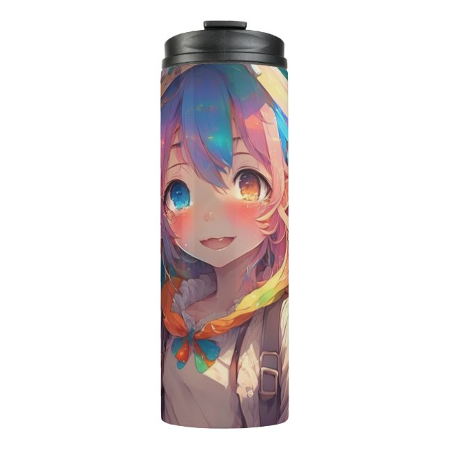 Personalisiertes schönes Regenbogen-Anime-Mädchen Thermosbecher (Vorderseite)