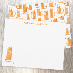 Personalisiertes Schreibwarenset Orange Katze Mitteilungskarte
