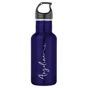 Personalisiertes Schriftzug 'Ihr Name' in Blau für Edelstahlflasche