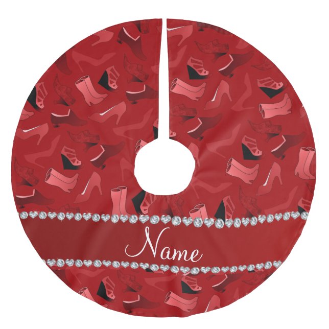 Personalisiertes Schuhmuster der roten Polyester Weihnachtsbaumdecke (Vorderseite)