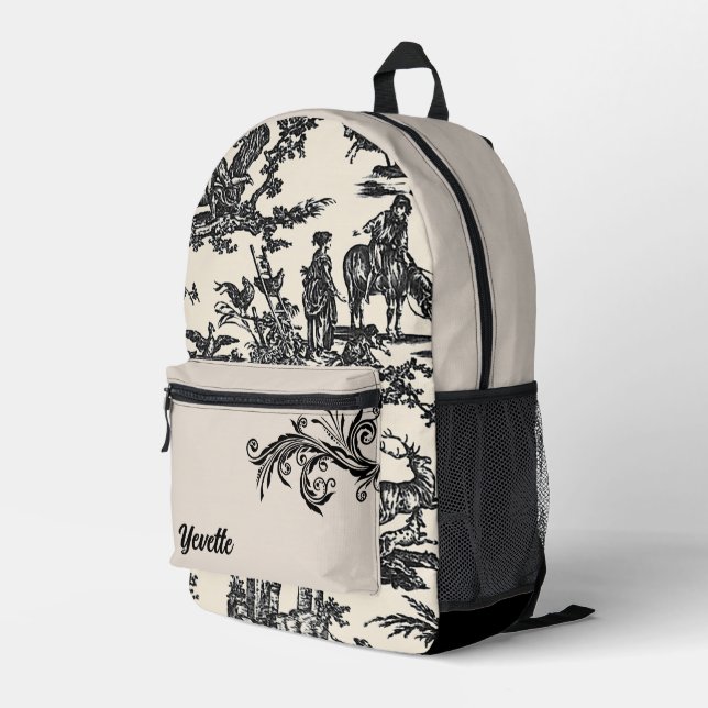 Personalisiertes Schwarz-Creme-Französisch-Toile-M Bedruckter Rucksack (Rückseitige Ecke Rechts)
