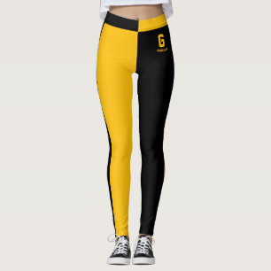 Personalisiertes Schwarz Gelb Orange Streifen Mono Leggings