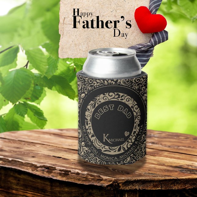 Personalisiertes Schwarz-Glattmuster-Monogramm Dosenkühler (Personalized Black Gold Floral Pattern Monogram Can Cooler)