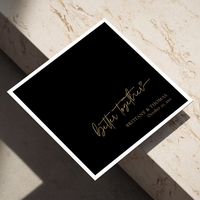 Personalisiertes Schwarz & Gold besser zusammen Ho Serviette (Personalized Black & Gold Better Together Wedding Napkins)