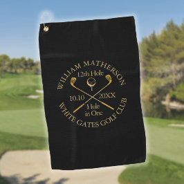 Personalisiertes Schwarz-Gold-Loch in einem Golfhandtuch